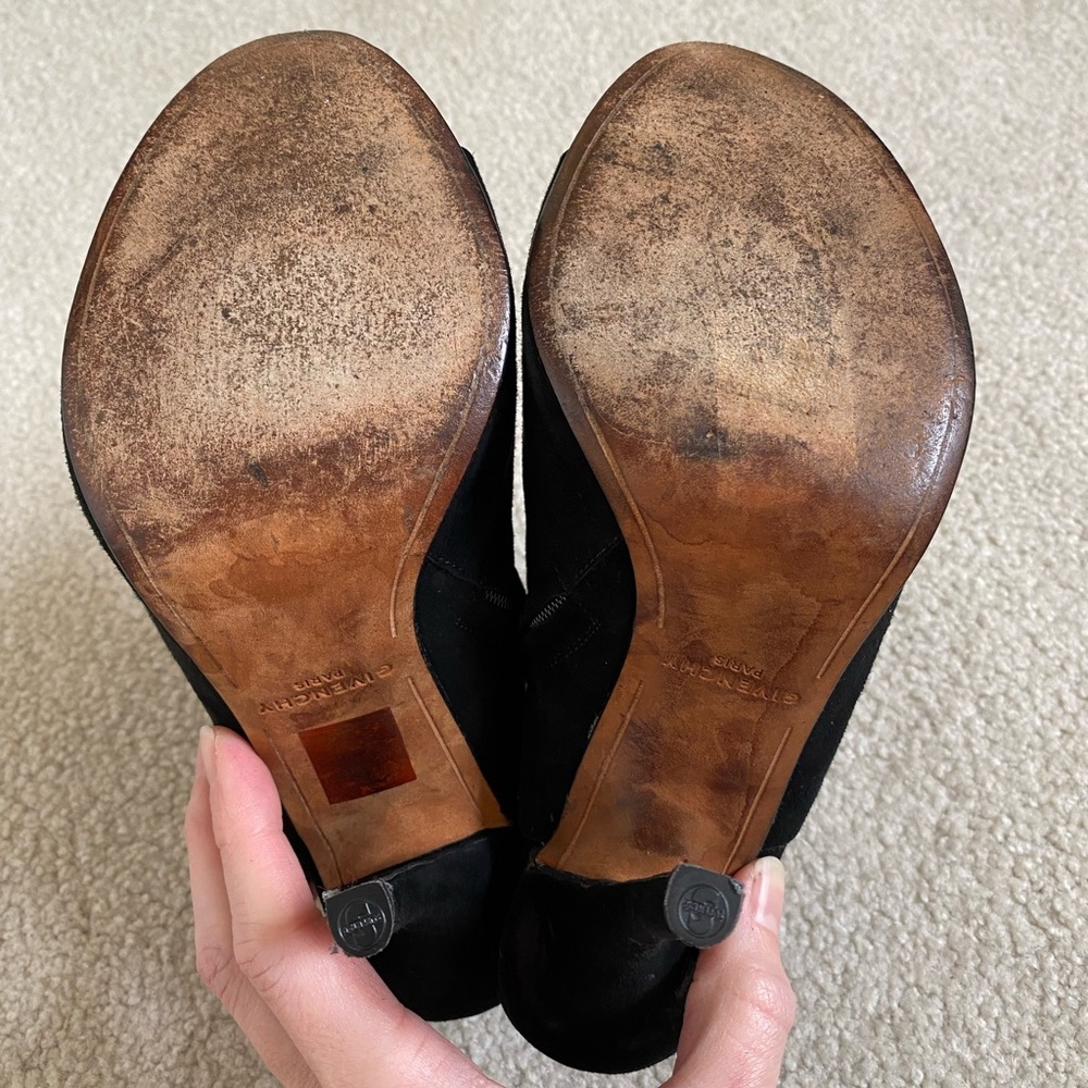 Givenchy Black Suede Open Toe Sling Back Heeled Bootie Boots Size 8 Damaged - Picture 8 of 13